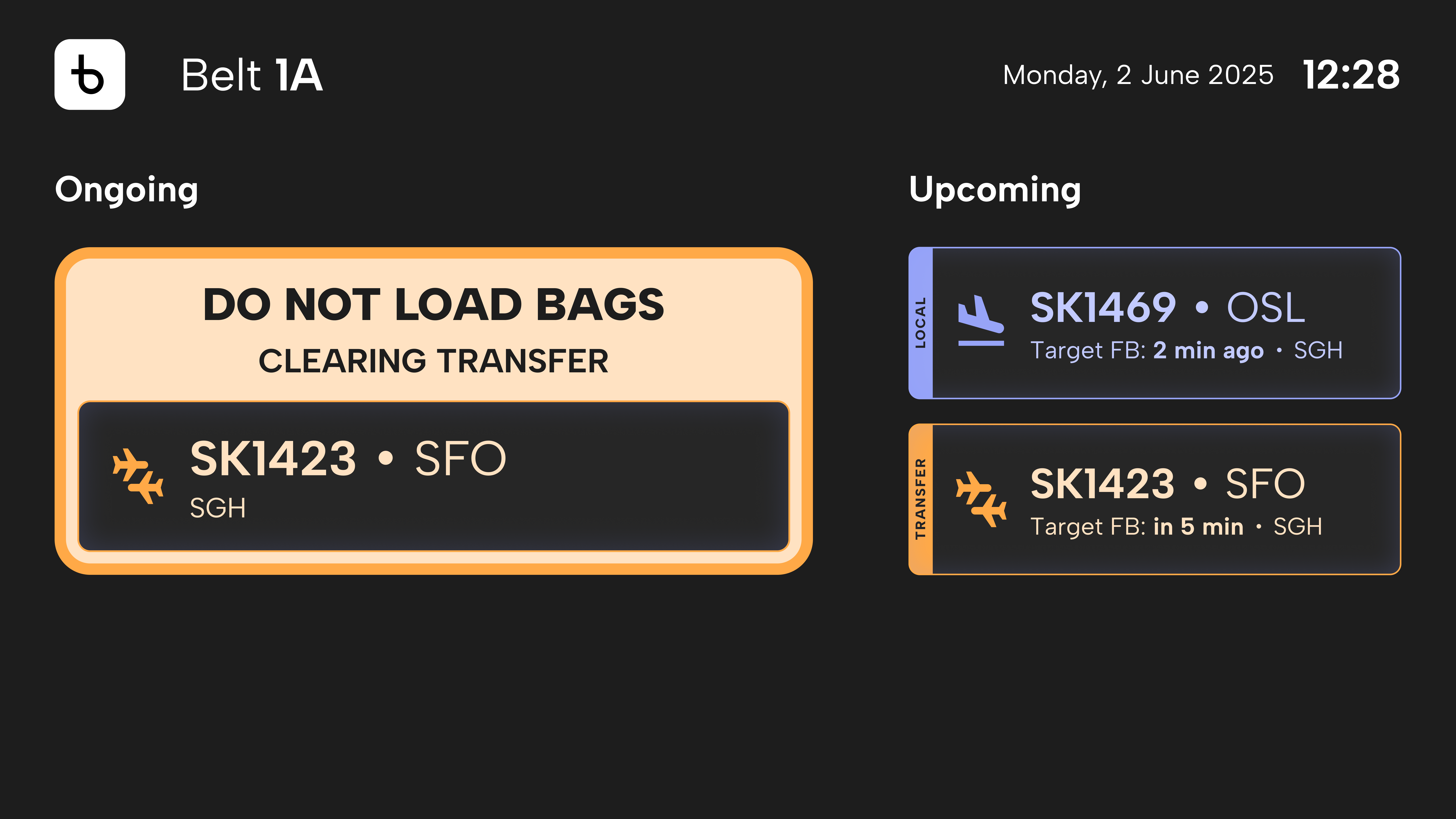Info screen: ongoing/upcoming routes