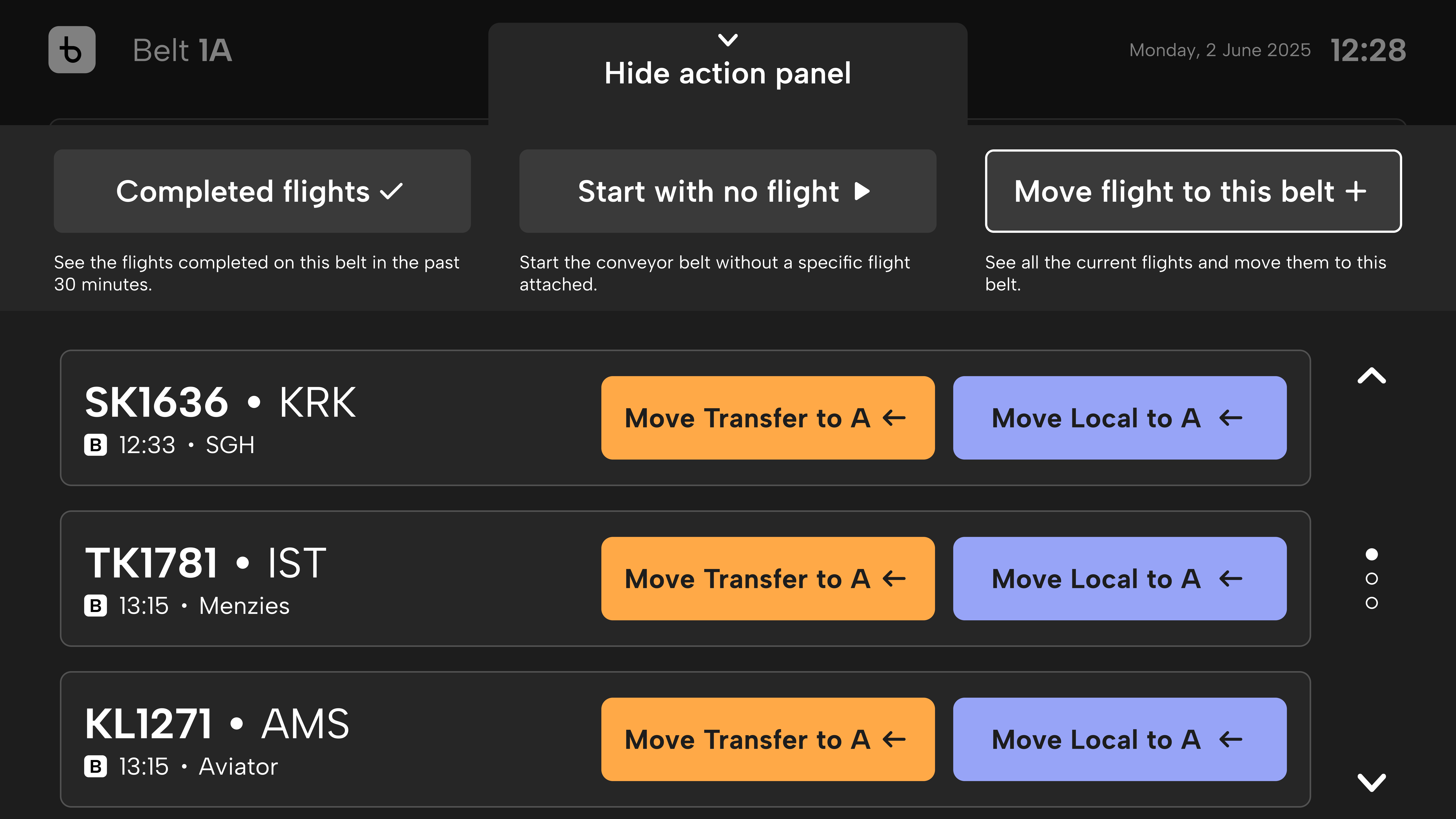 Action panel expanded with move operation